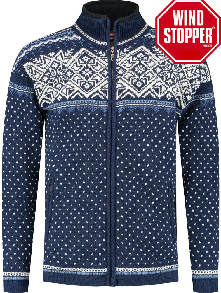 Nordic kofta vindtät av 100% ren ull, Marinblå windstopper